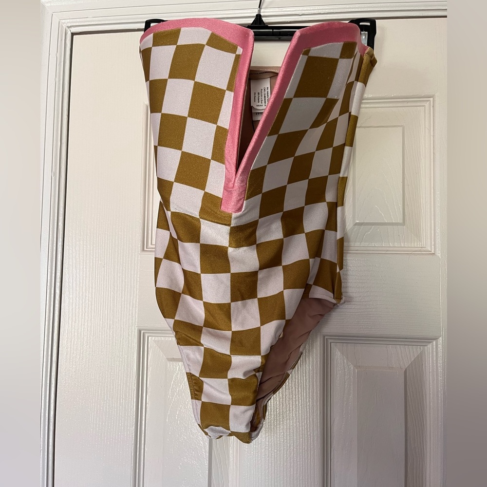 Adriana Degreas Carré Vintage Checkered Strapless Swimsuit Medium
